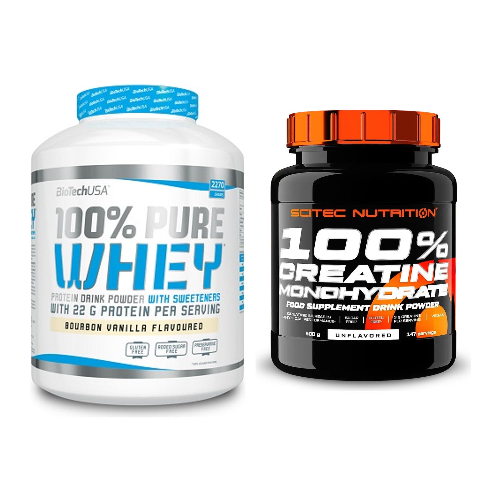 Muskelaufbau-Set: BioTech 100% Pure Whey + Scitec Creatine Monohydrate – alle enthaltenen Artikel