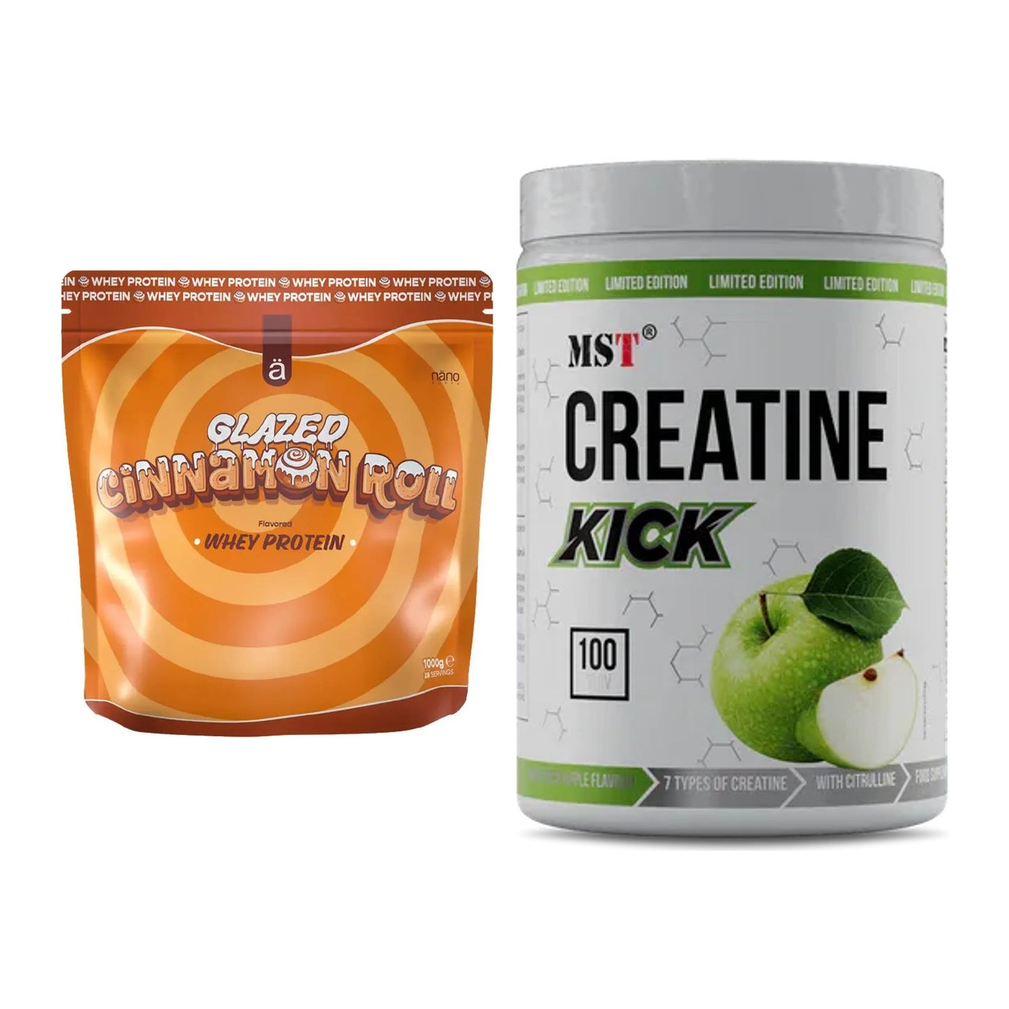 Muskelaufbau-Set: Nanosupps Whey Protein + MST Creatine Kick – alle enthaltenen Artikel