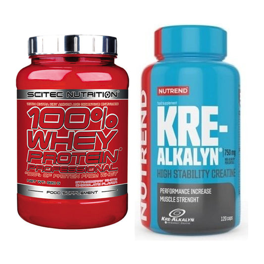 Muskelaufbau-Set: Scitec 100% Whey + Nutrend Kre-Alkalyn – alle enthaltenen Artikel