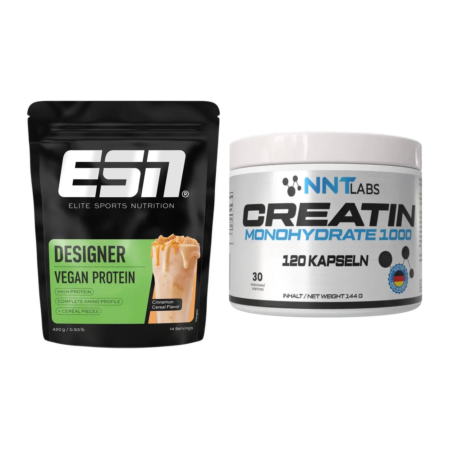 Muskelaufbau-Set: ESN Designer Vegan Protein + NNT Creatin 1000 mg – alle enthaltenen Artikel