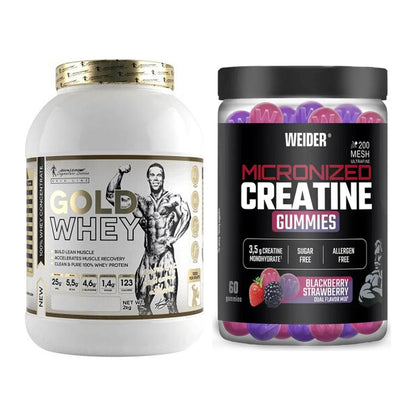 Muskelaufbau-Set: Kevin Levrone Gold Whey + Weider Micronized – alle enthaltenen Artikel