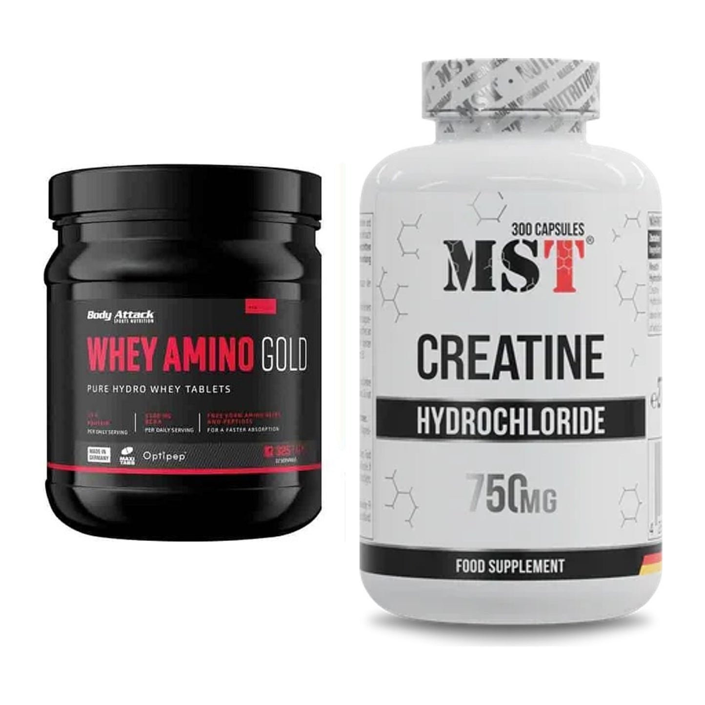 Muskelaufbau-Set: Body Attack Whey Amino Gold + MST Creatine HCL – alle enthaltenen Artikel
