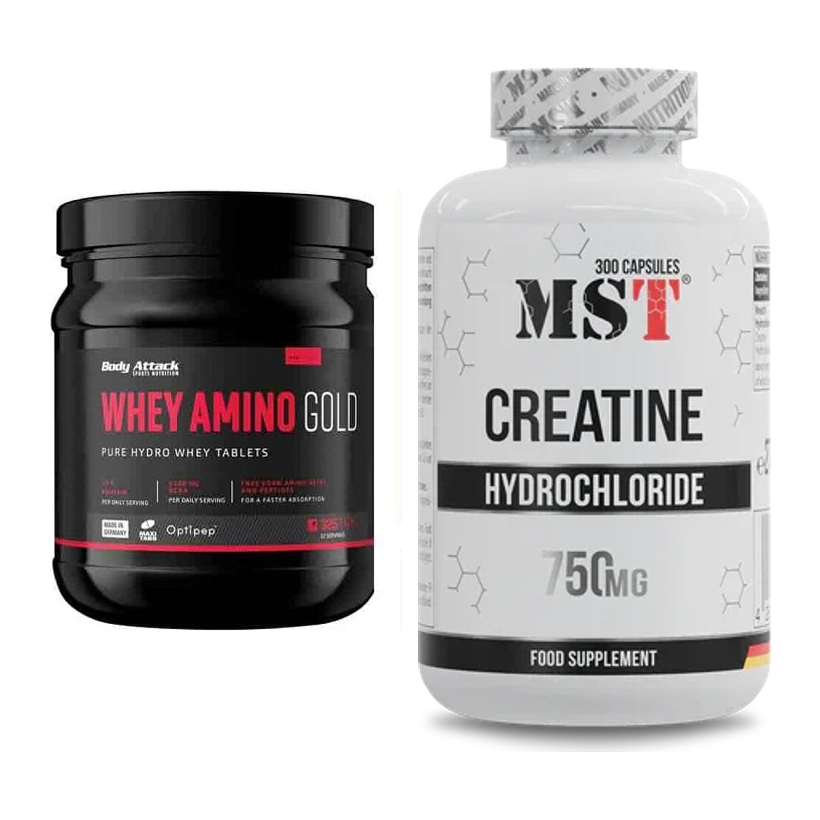 Muskelaufbau-Set: Body Attack Whey Amino Gold + MST Creatine HCL – alle enthaltenen Artikel