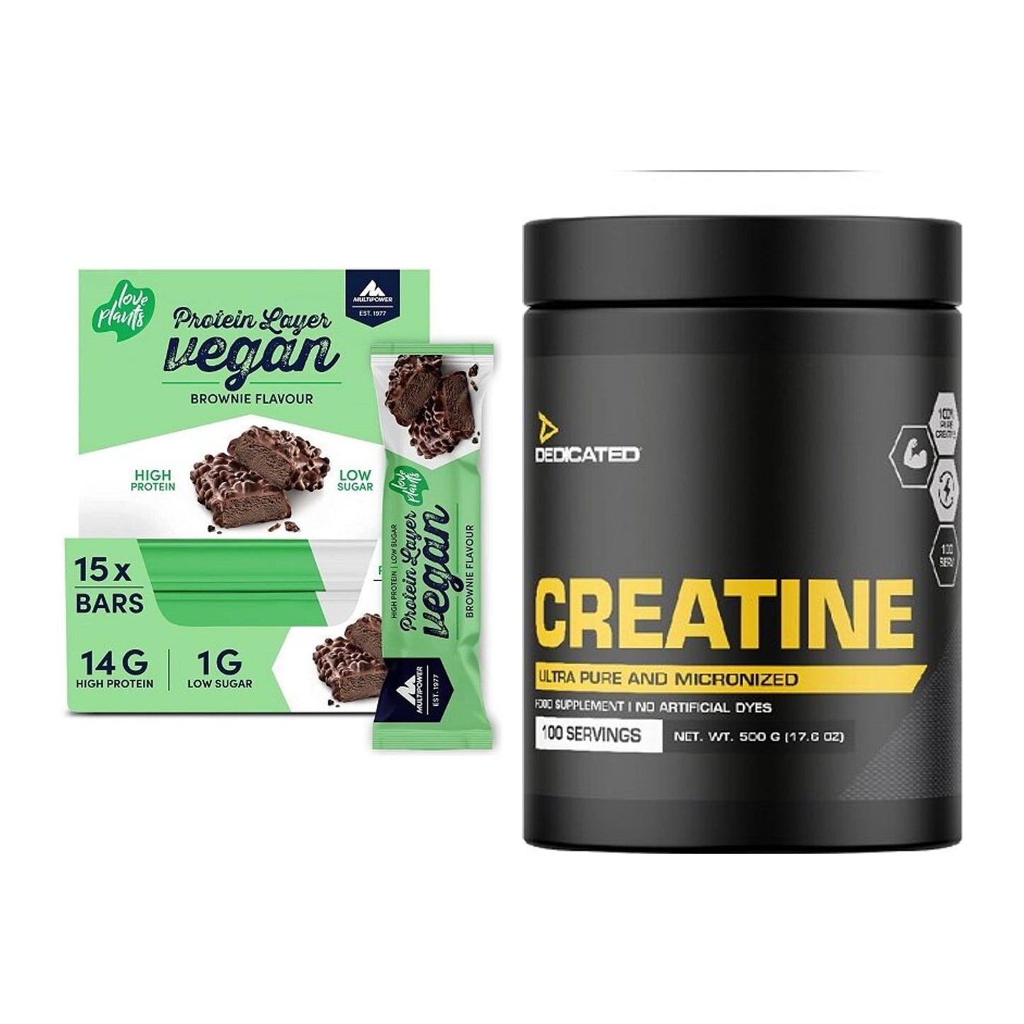 Muskelaufbau-Set: Multipower Vegan Protein + Dedicated Creatine – alle enthaltenen Artikel