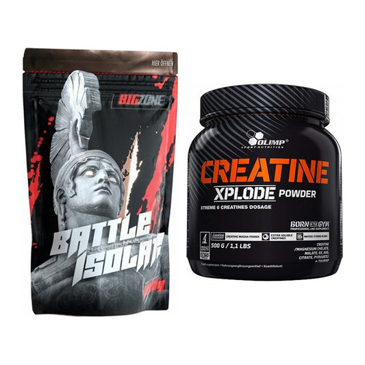 Muskelaufbau-Set: Big Zone Battle Isolate + Olimp Creatine Xplode – alle enthaltenen Artikel