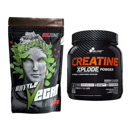 Muskelaufbau-Set: Big Zone Battle Vegan + Olimp Creatine Xplode – alle enthaltenen Artikel