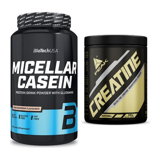 Muskelaufbau-Set: BioTech Micellar Casein 908g + Peak Creatin Powder – alle enthaltenen Artikel