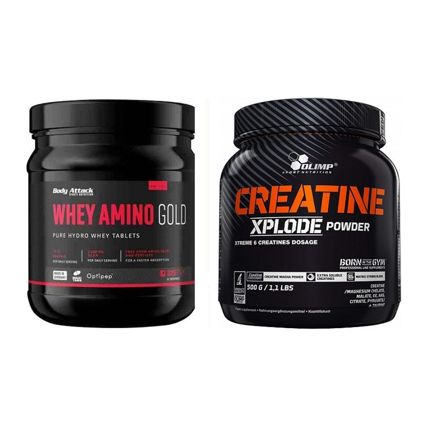 Muskelaufbau-Set: Body Attack Whey Amino + Olimp Creatine Xplode – alle enthaltenen Artikel