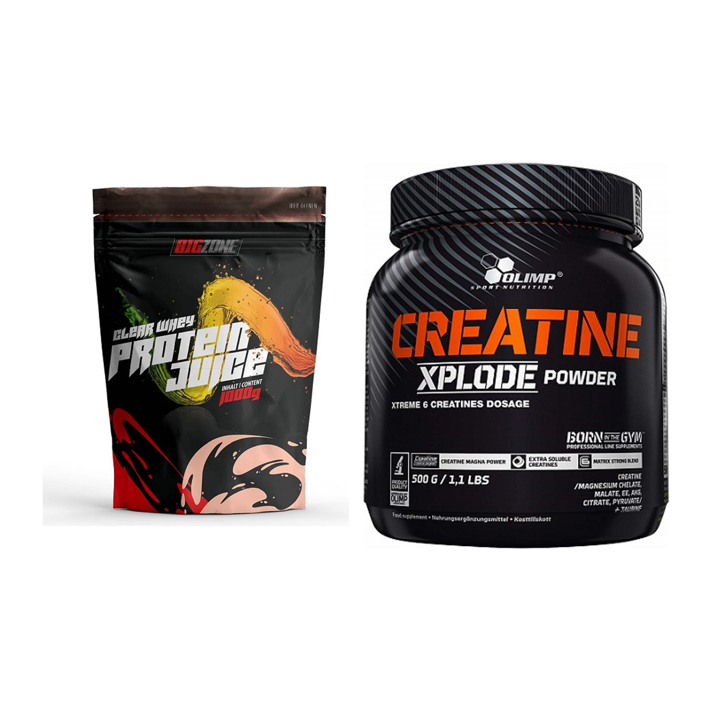 Muskelaufbau-Set: Big Zone Clear Whey + Olimp Creatine Xplode – alle enthaltenen Artikel