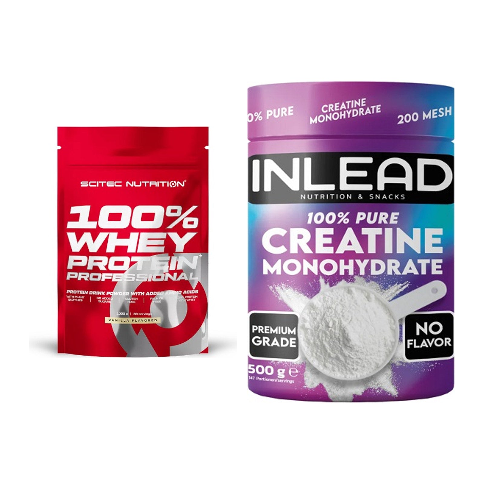 Muskelaufbau-Set: Scitec 100% Whey Protein + INLEAD Creatine – alle enthaltenen Artikel