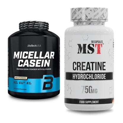 Σετ μυϊκής ανάπτυξης: BioTech Micellar Casein + MST Creatine HCL - περιλαμβάνονται όλα τα είδη