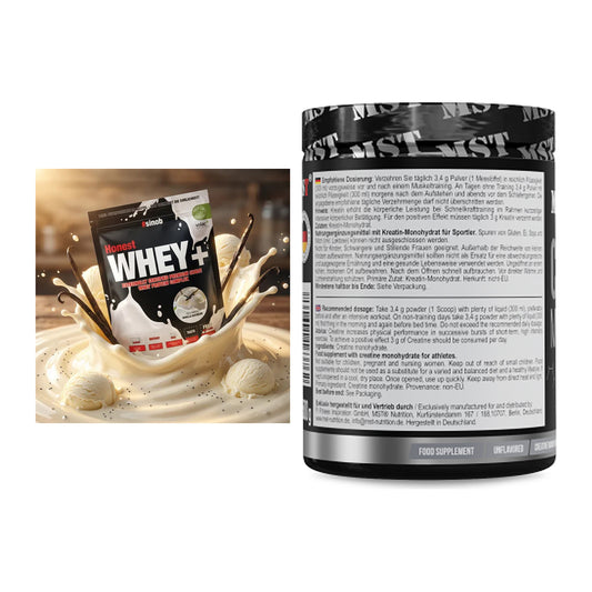 Muskelaufbau-Set: Sinob Honest Whey+ 820g + MST Creatin Monohydrate – alle enthaltenen Artikel
