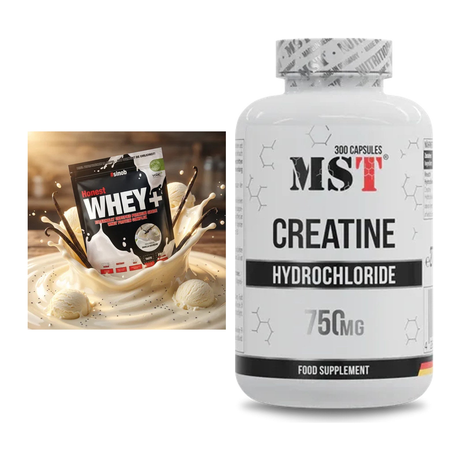 Muskelaufbau-Set: Sinob Honest Whey+ + MST Creatine HCL – alle enthaltenen Artikel