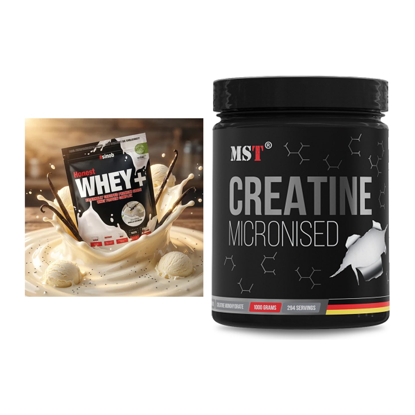 Muskelaufbau-Set: Sinob Honest Whey+ + MST Creatin Monohydrate – alle enthaltenen Artikel