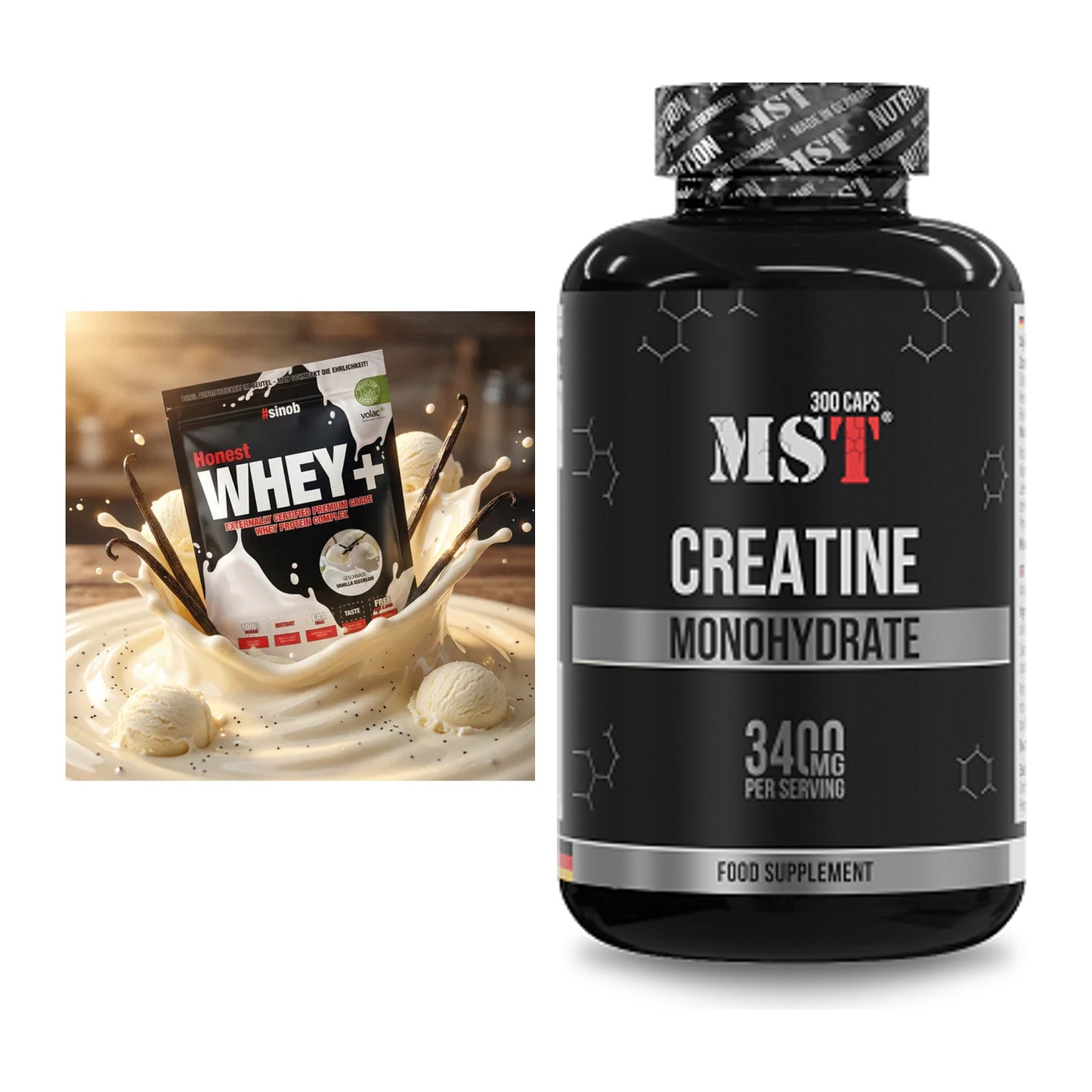 Muskelaufbau-Set: Sinob Honest Whey+ + MST Creatine Monohydrate – alle enthaltenen Artikel