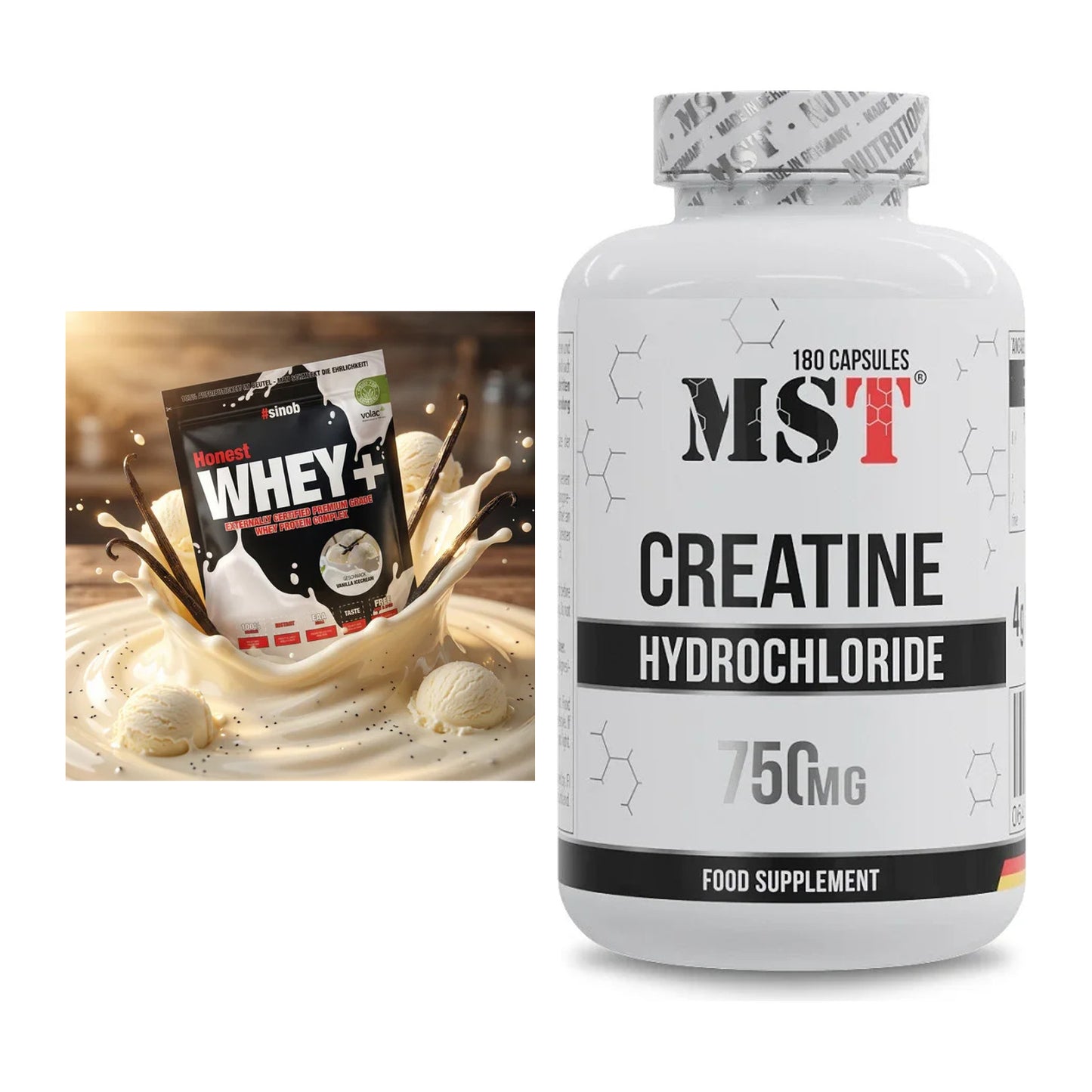 Muskelaufbau-Set: Sinob Honest Whey+ + MST Creatine HCL – alle enthaltenen Artikel