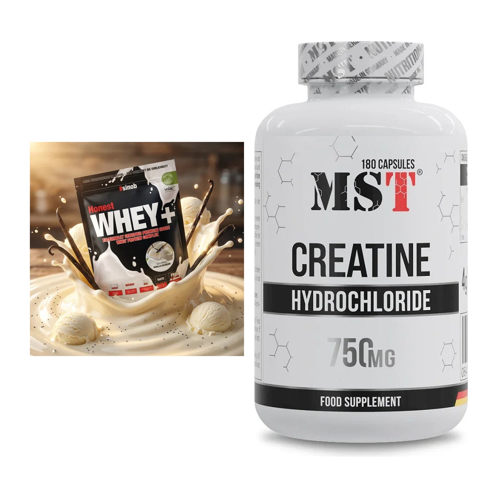 Muskelaufbau-Set: Sinob Honest Whey+ + MST Creatine HCL – alle enthaltenen Artikel