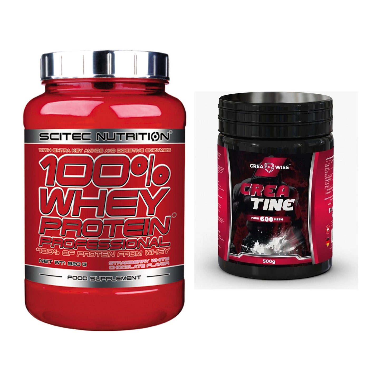 Muskelaufbau-Set: Scitec 100% Whey + CREASWISS Creatine 600 – alle enthaltenen Artikel
