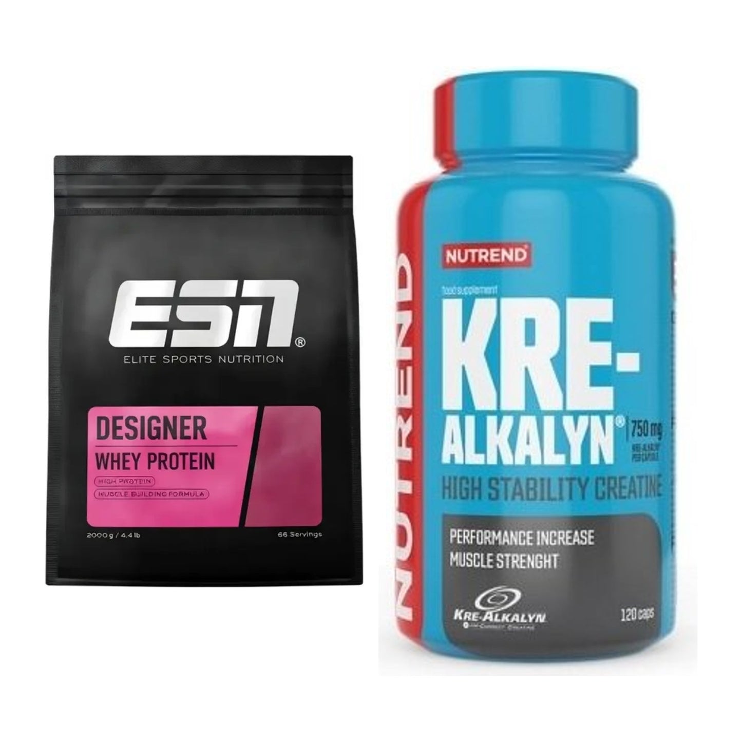 Muskelaufbau-Set: ESN Designer Whey + Nutrend Kre-Alkalyn – alle enthaltenen Artikel