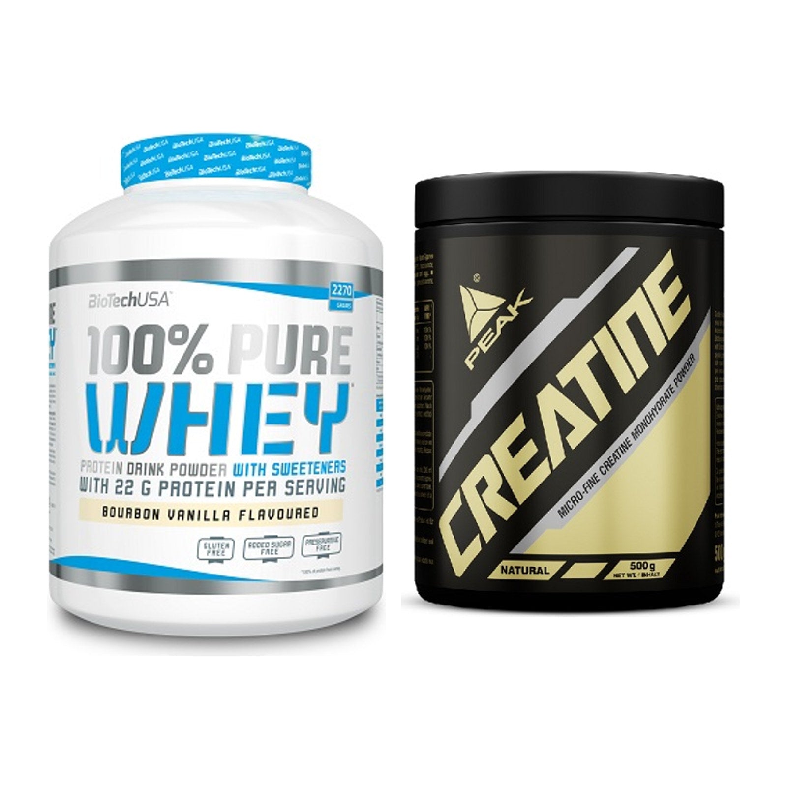 Muskelaufbau-Set: BioTech 100% Pure Whey + Peak Creatin Powder – alle enthaltenen Artikel