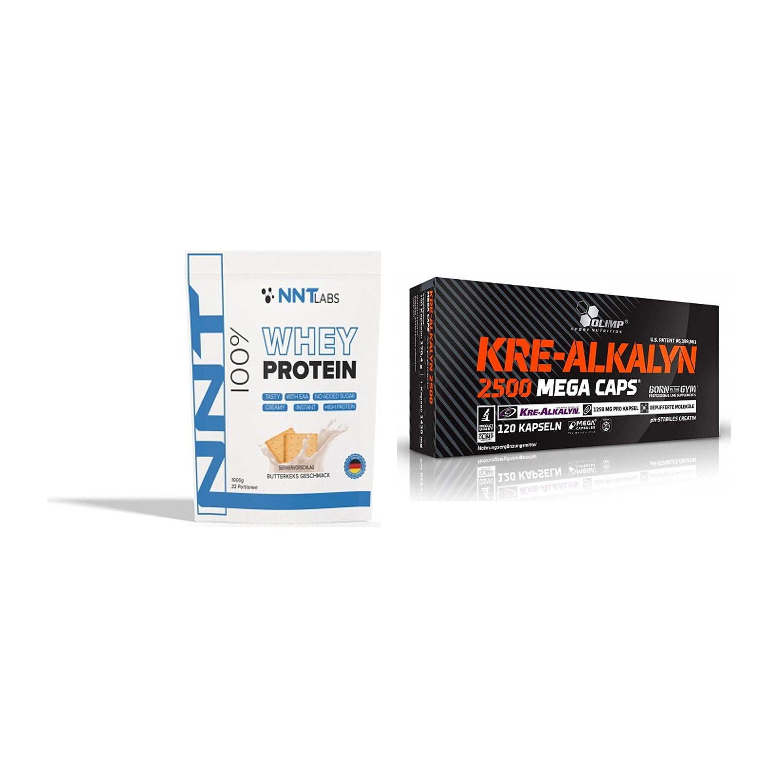 Muskelaufbau-Set: NNT Whey + Olimp Kre Alkalyn 2500 – alle enthaltenen Artikel