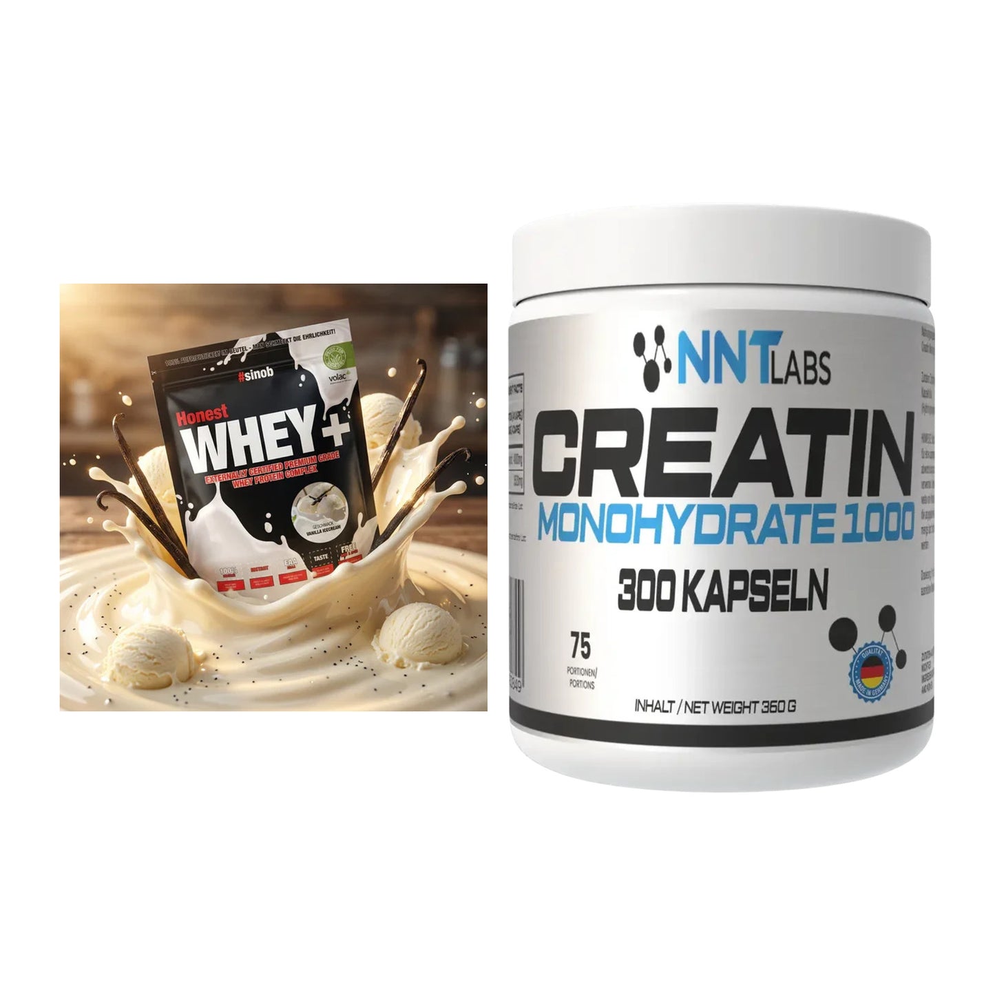 Muskelaufbau-Set: Sinob Honest Whey+ + NNT Creatin 1000 mg – alle enthaltenen Artikel
