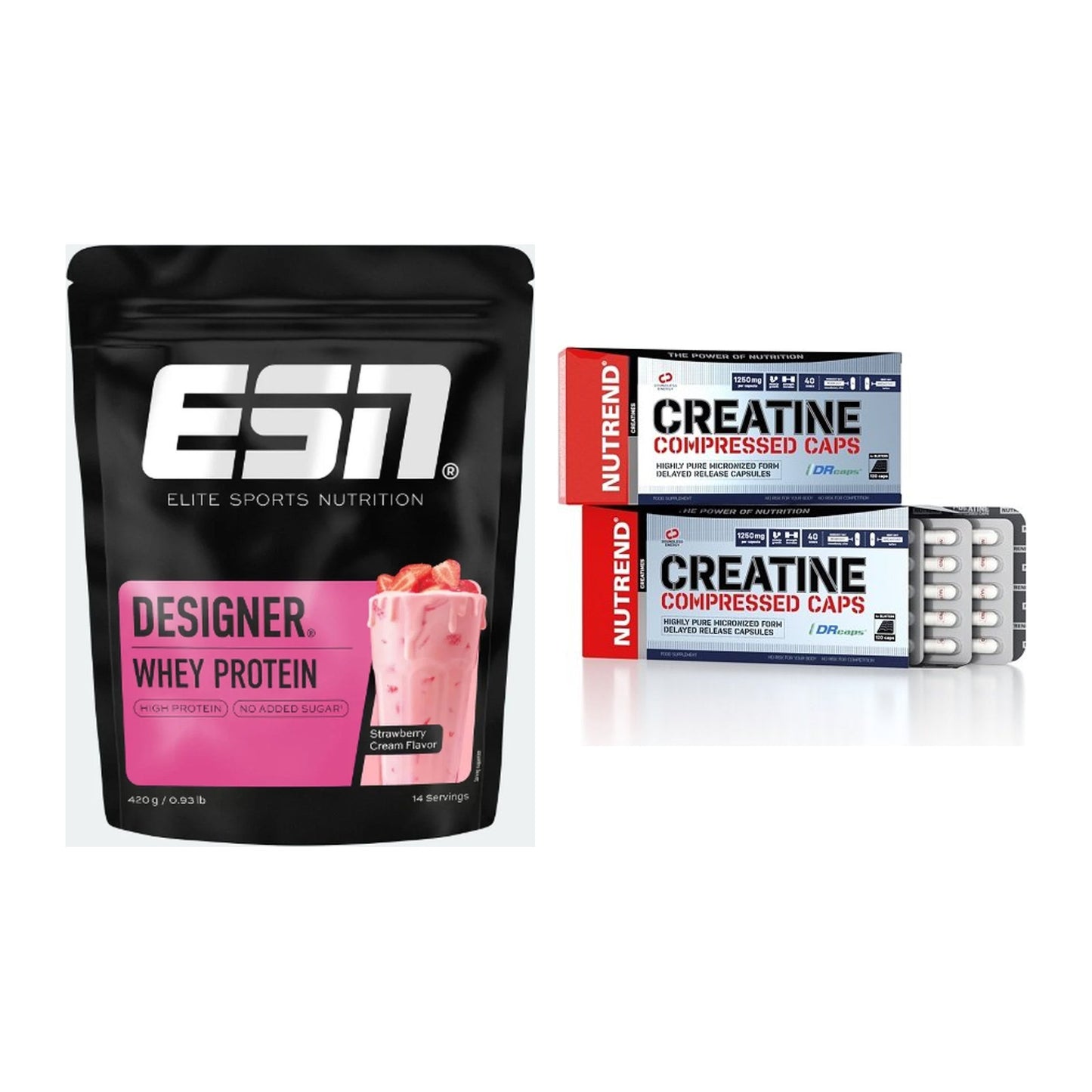 Muskelaufbau-Set: ESN Designer Whey 420g + Nutrend Creatine – alle enthaltenen Artikel
