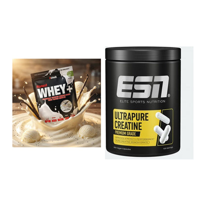 Muskelaufbau-Set: Sinob Honest Whey+ + ESN Ultrapure Creatine Capsules – alle enthaltenen Artikel
