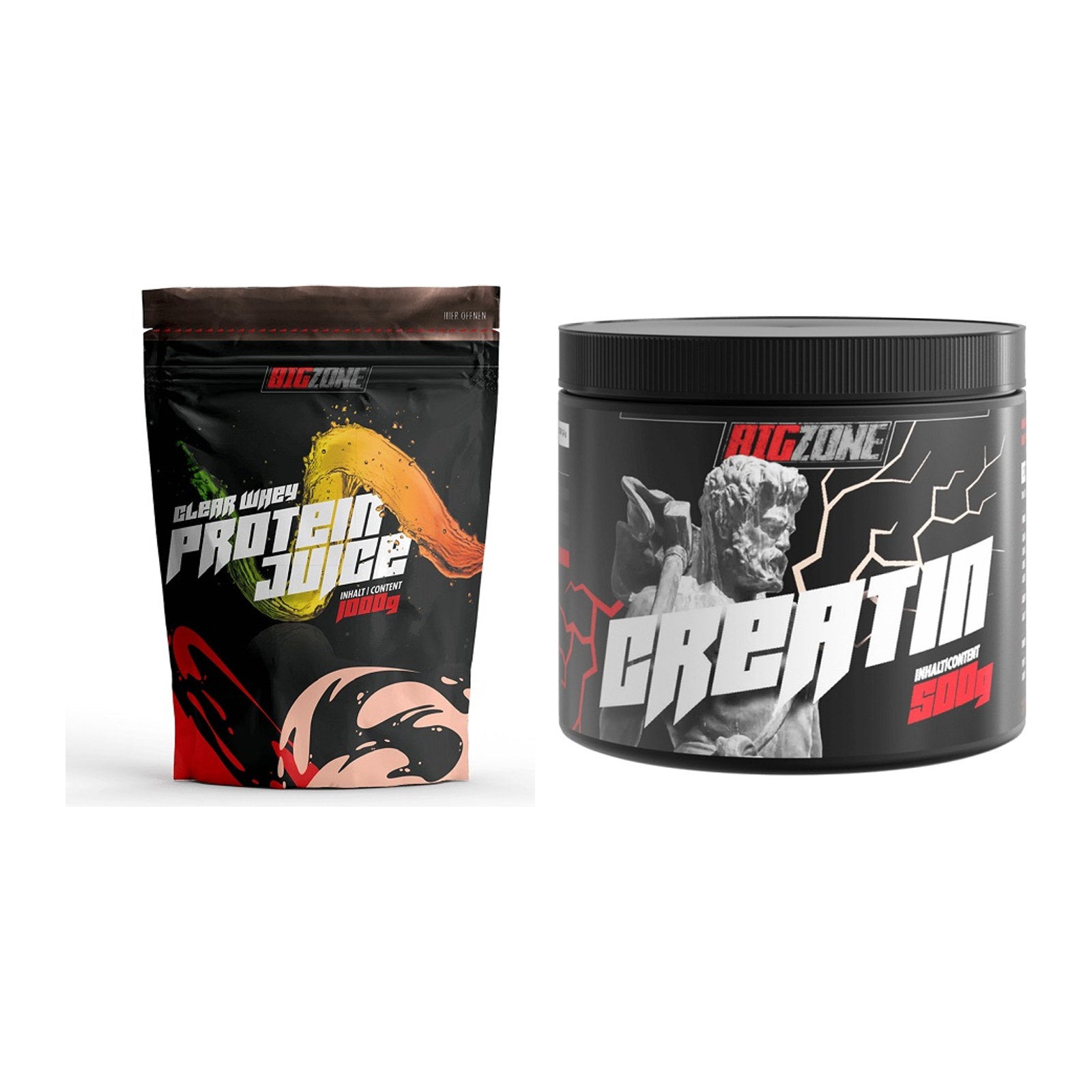 Muskelaufbau-Set: Big Zone Clear Whey Protein Juice + Big Zone Creatin – alle enthaltenen Artikel