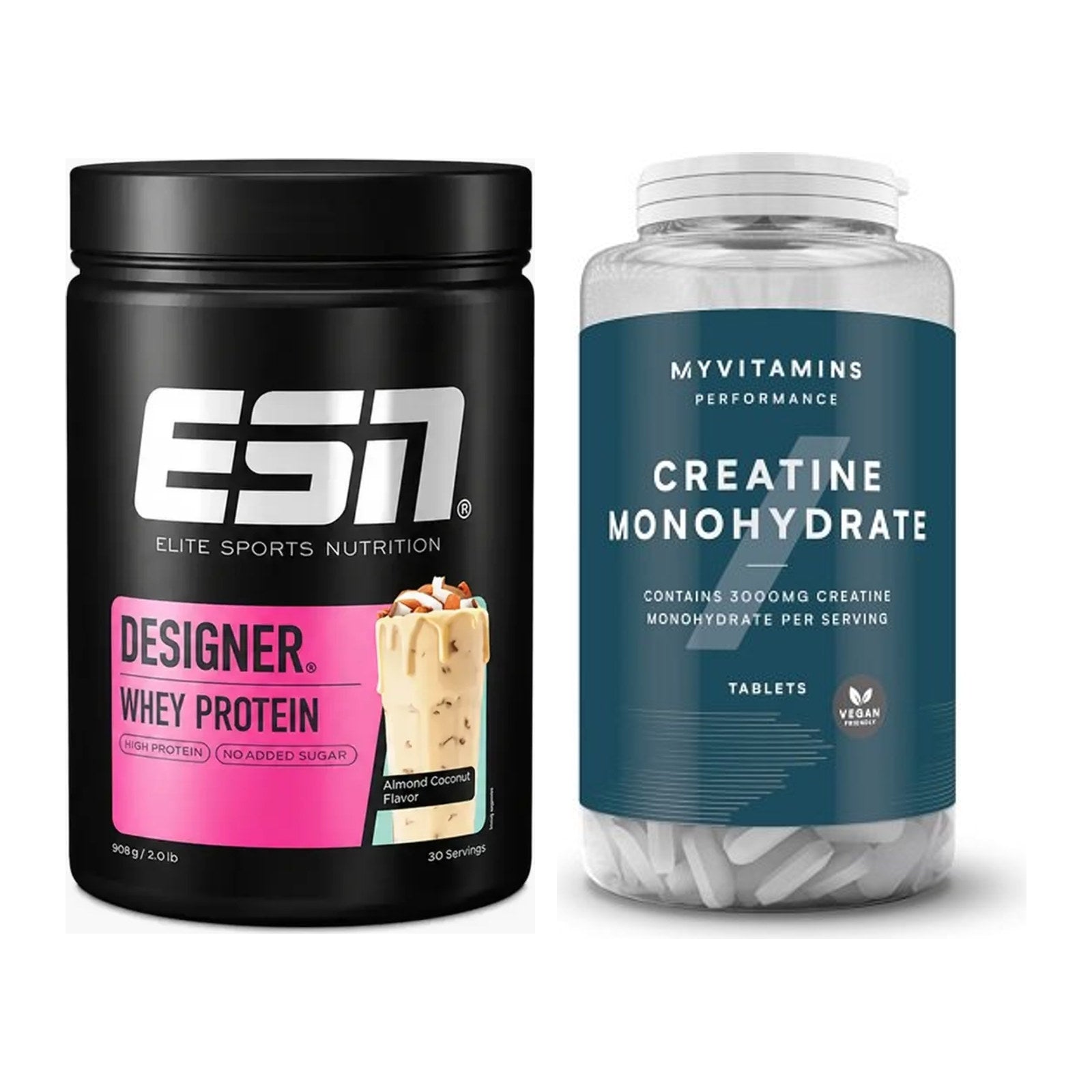 Muskelaufbau-Set: ESN Designer Whey + MyProtein MyVitamins Creatine – alle enthaltenen Artikel