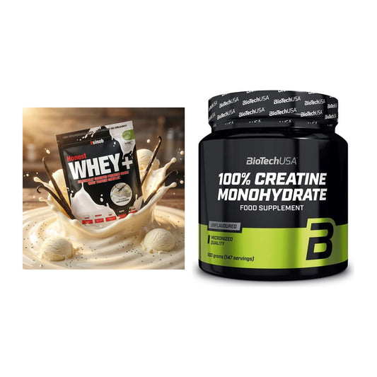 Muskelaufbau-Set: Sinob Honest Whey+ + BioTech Creatine Monohydrate – alle enthaltenen Artikel