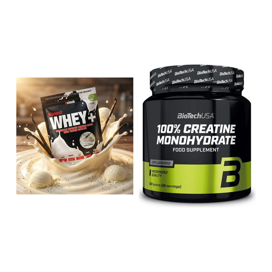 Muskelaufbau-Set: Sinob Honest Whey+ + BioTech Creatine Monohydrate – alle enthaltenen Artikel