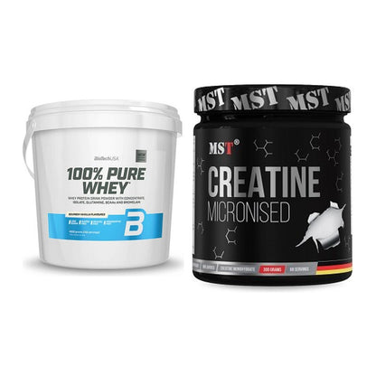 Muskelaufbau-Set: BioTech 100% Pure Whey + MST Creatin Monohydrate – alle enthaltenen Artikel