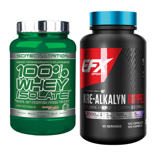 Muskelaufbau-Set: Scitec Whey Isolate + EFX Kre-Alkalyn Ripped Kapsel – alle enthaltenen Artikel