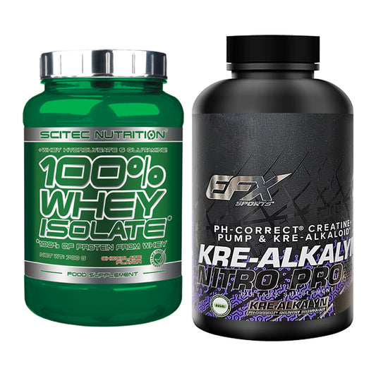 Muskelaufbau-Set: Scitec Whey Isolate + EFX Kre-Alkalyn PRO 120 – alle enthaltenen Artikel