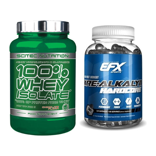 Muskelaufbau-Set: Scitec Whey Isolate + EFX Kre-Alkalyn Hardcore – alle enthaltenen Artikel