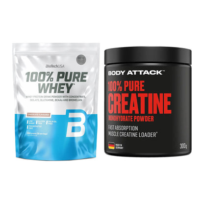 Muskelaufbau-Set: BioTech 100% Pure Whey + Body Attack 100% Pure – alle enthaltenen Artikel