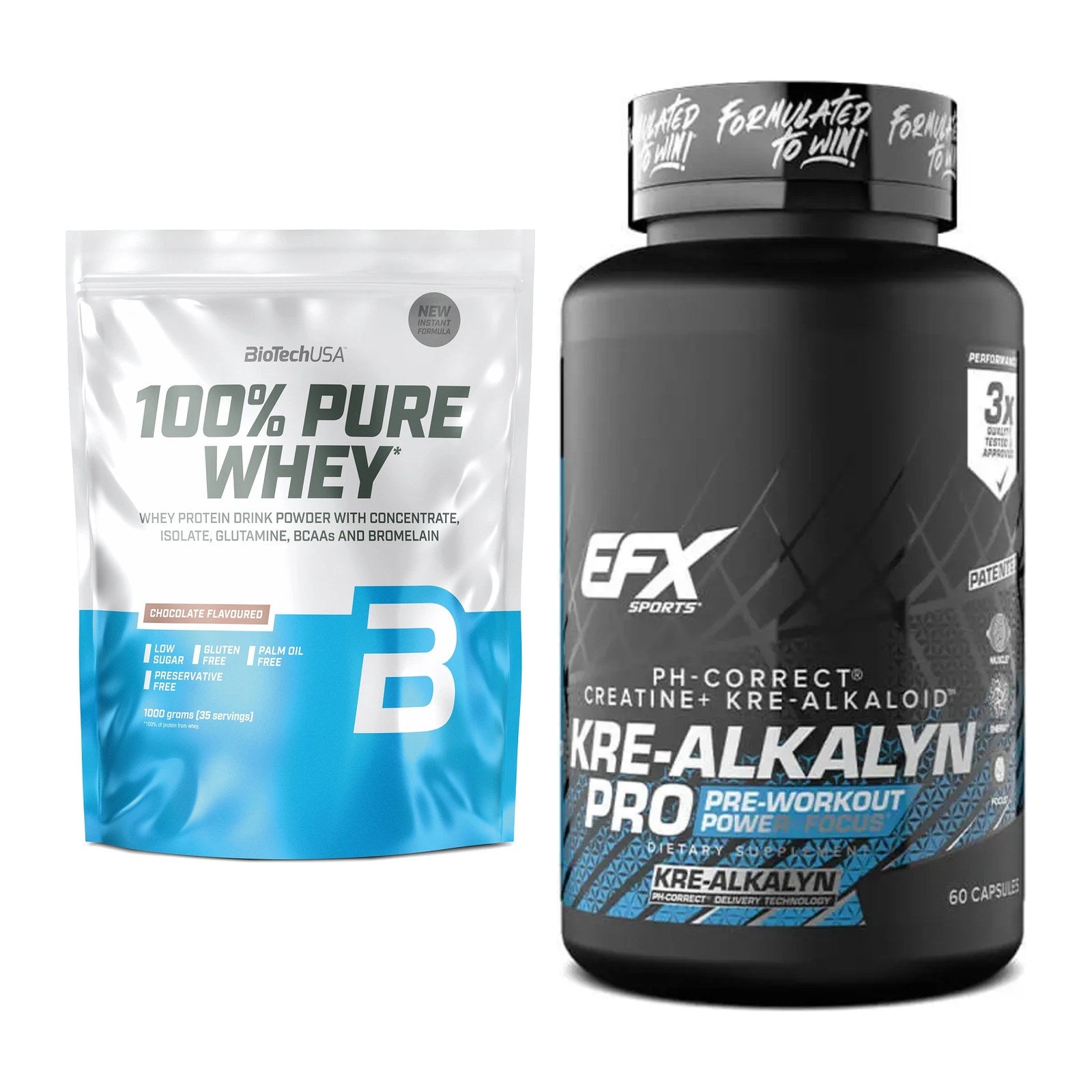 Muskelaufbau-Set: BioTech 100% Pure Whey + EFX Kre-Alkalyn PRO – alle enthaltenen Artikel