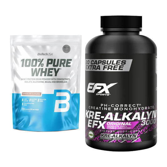Muskelaufbau-Set: BioTech 100% Pure Whey + EFX Kre-Alkalyn 3000 – alle enthaltenen Artikel