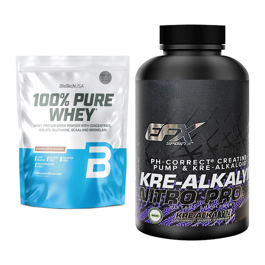 Muskelaufbau-Set: BioTech 100% Pure Whey + EFX Kre-Alkalyn PRO 120 – alle enthaltenen Artikel