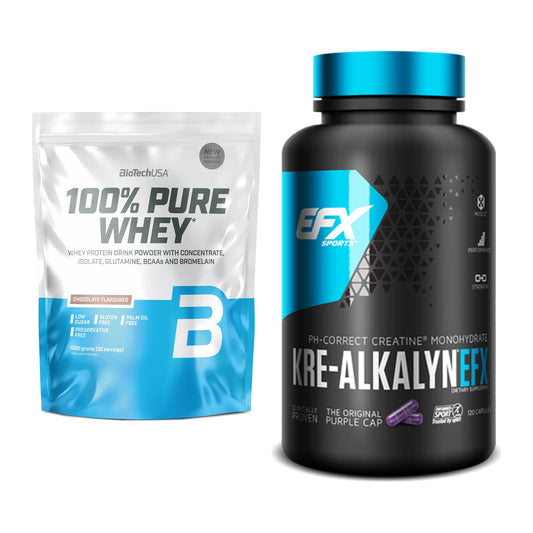 Muskelaufbau-Set: BioTech 100% Pure Whey + EFX Kre-Alkalyn – alle enthaltenen Artikel