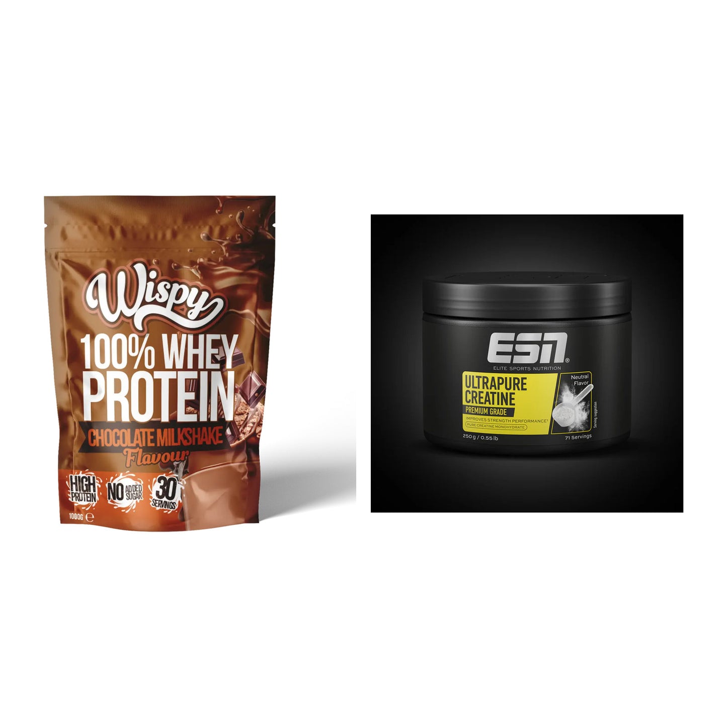Muskelaufbau-Set: Wispy Whey 100% + ESN Ultrapure Creatine Monohydrate – alle enthaltenen Artikel