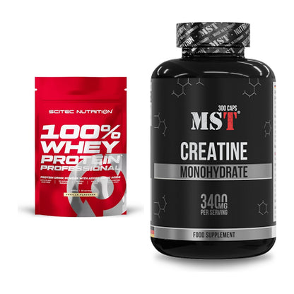 Muskelaufbau-Set: Scitec 100% Whey Protein + MST Creatine Monohydrate – alle enthaltenen Artikel