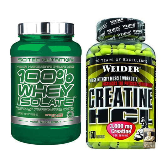 Muskelaufbau-Set: Scitec Whey Isolate + Weider Creatin HCL – alle enthaltenen Artikel