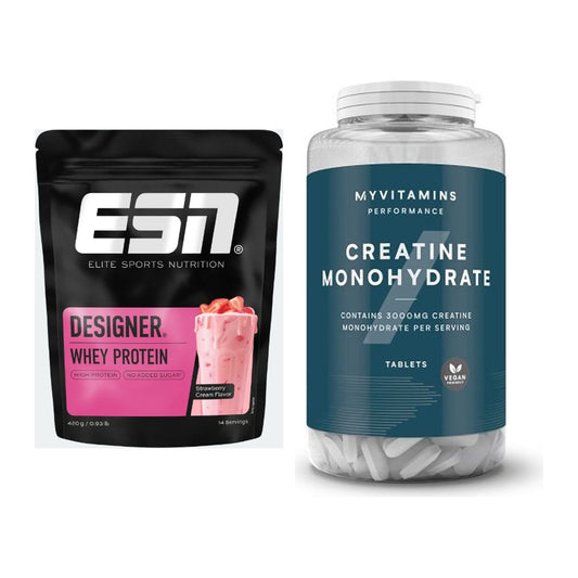 Muskelbyggesæt: ESN Designer Whey 420g + MyProtein MyVitamins - alle varer inkluderet