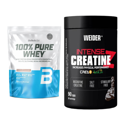 Muskelaufbau-Set: BioTech 100% Pure Whey + Weider Intense Pure – alle enthaltenen Artikel