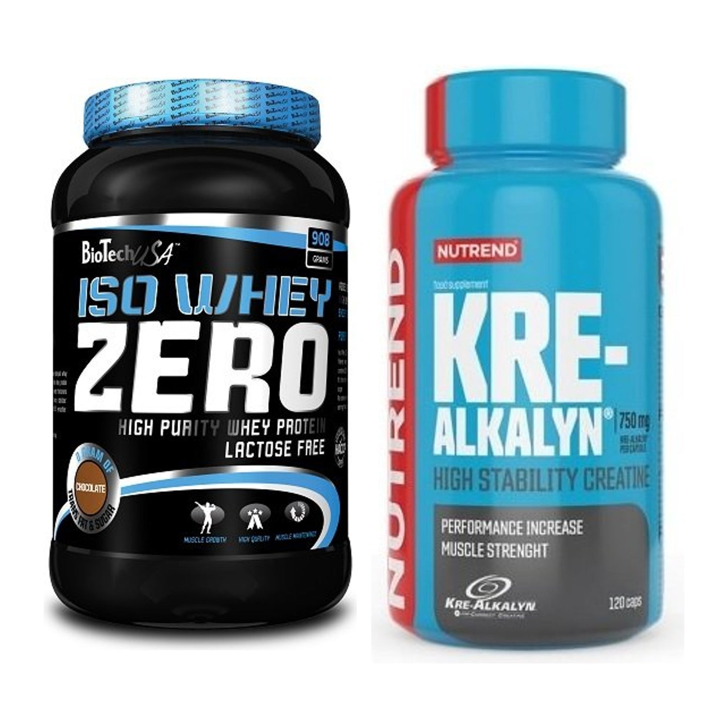 Muskelaufbau-Set: BioTech Iso Whey Zero 908g + Nutrend Kre-Alkalyn – alle enthaltenen Artikel