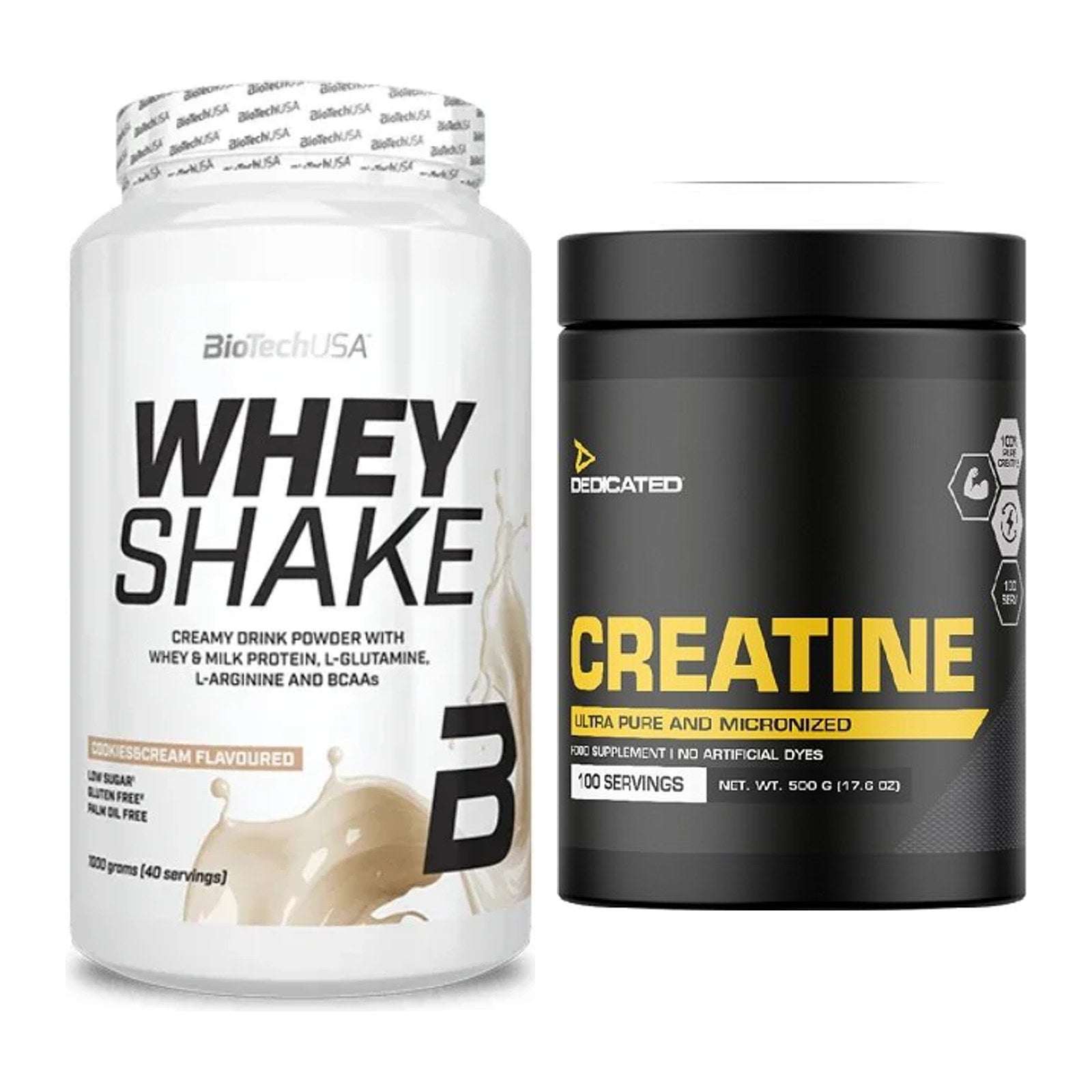 Muskelaufbau-Set: BioTech Whey Shake 1000g + Dedicated Creatine – alle enthaltenen Artikel