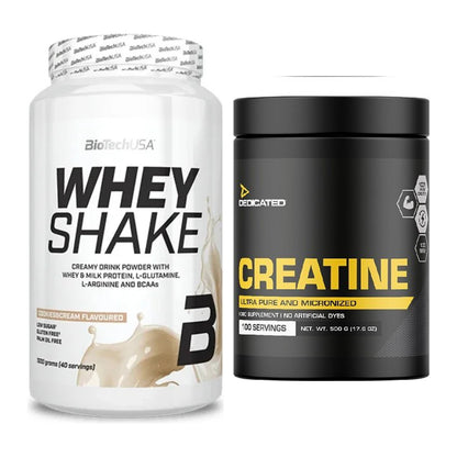 Muskelaufbau-Set: BioTech Whey Shake 1000g + Dedicated Creatine – alle enthaltenen Artikel