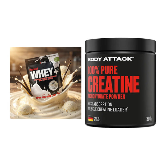 Muskelaufbau-Set: Sinob Honest Whey+ + Body Attack 100% Pure Creatine – alle enthaltenen Artikel